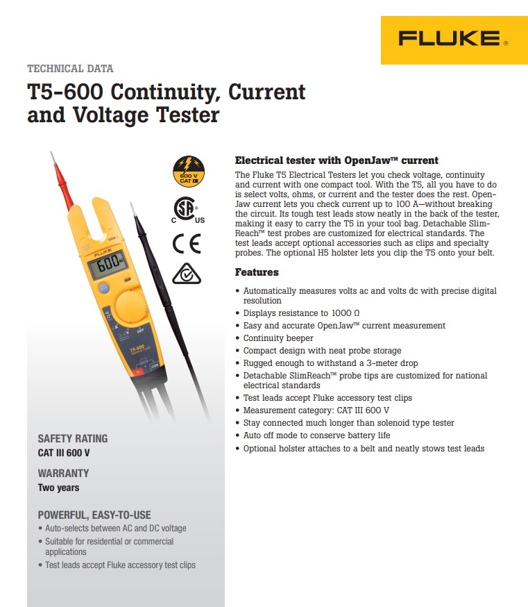 Fluke T5-600 Voltage and Current Tester